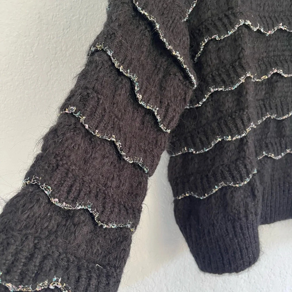 ZARA Knit Black Oversized Mohair Sweater with Glitter Trim Size S - Picture 6 of 10
